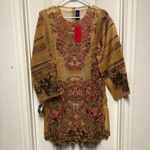Sana Safinaz Exclusive Embroidered Gold Net KURTI